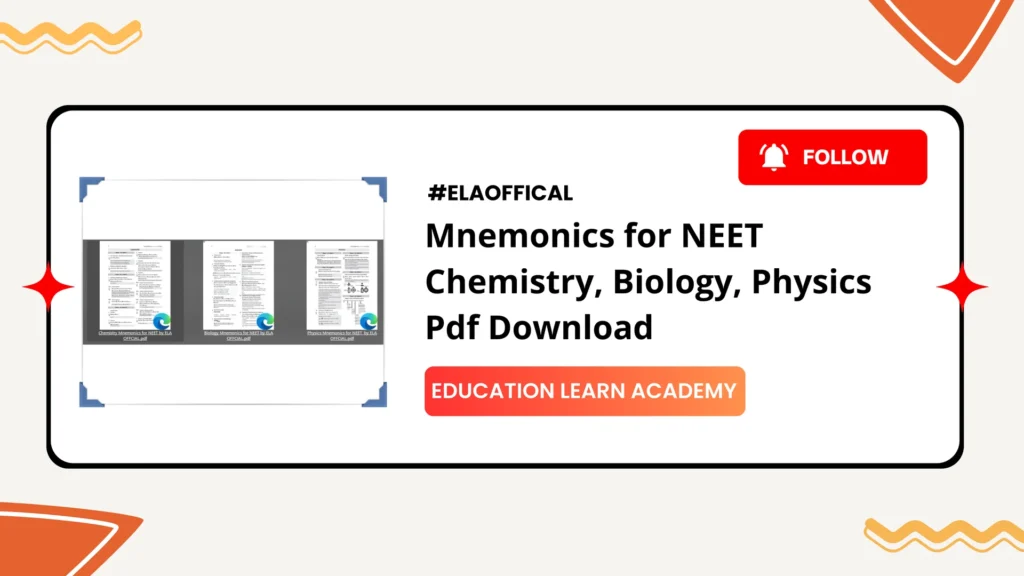 Mnemonics for NEET Chemistry, Biology, Physics Pdf Download